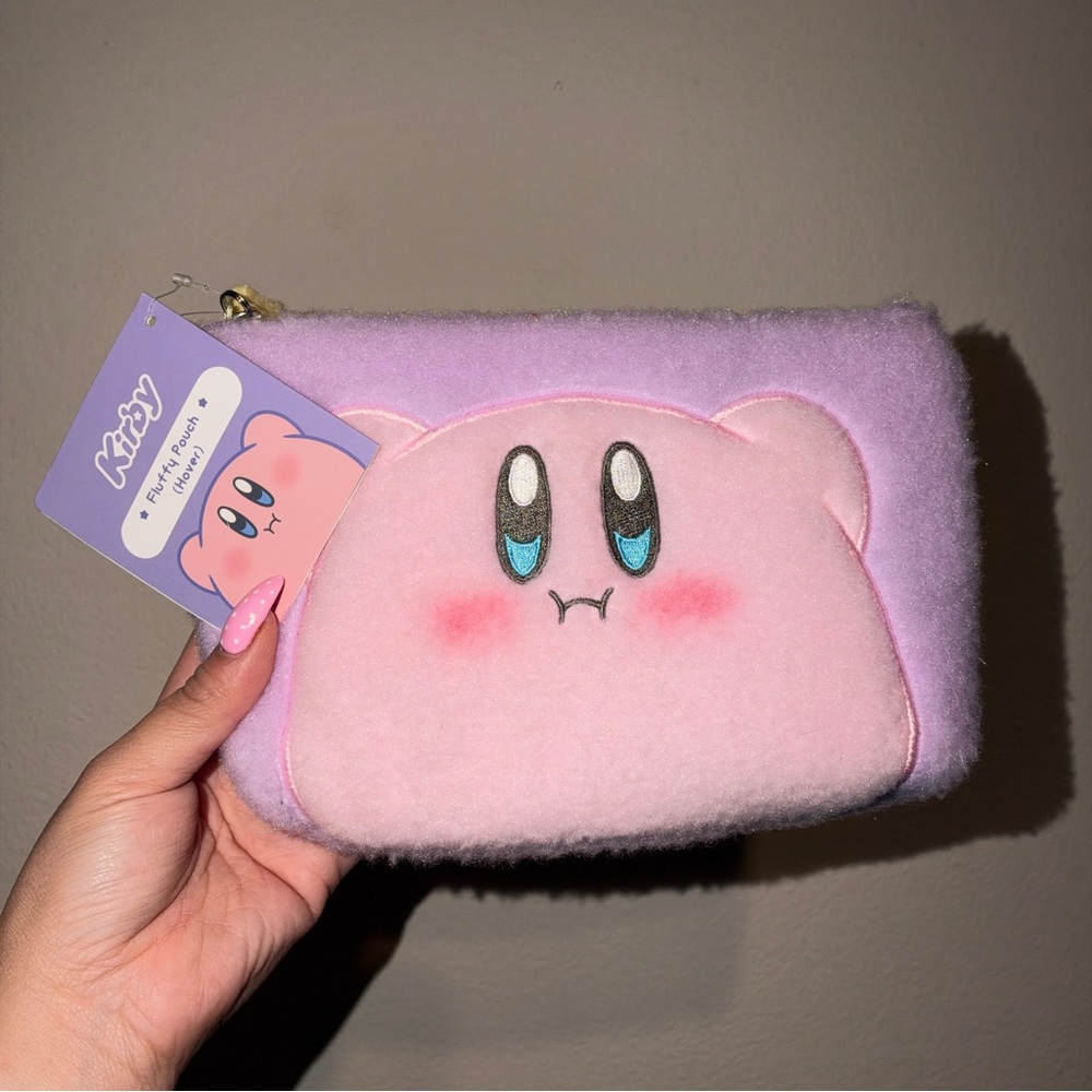 Kirby Plush Pink Wristlet Pouch - Soft Plush Makeup Bag
